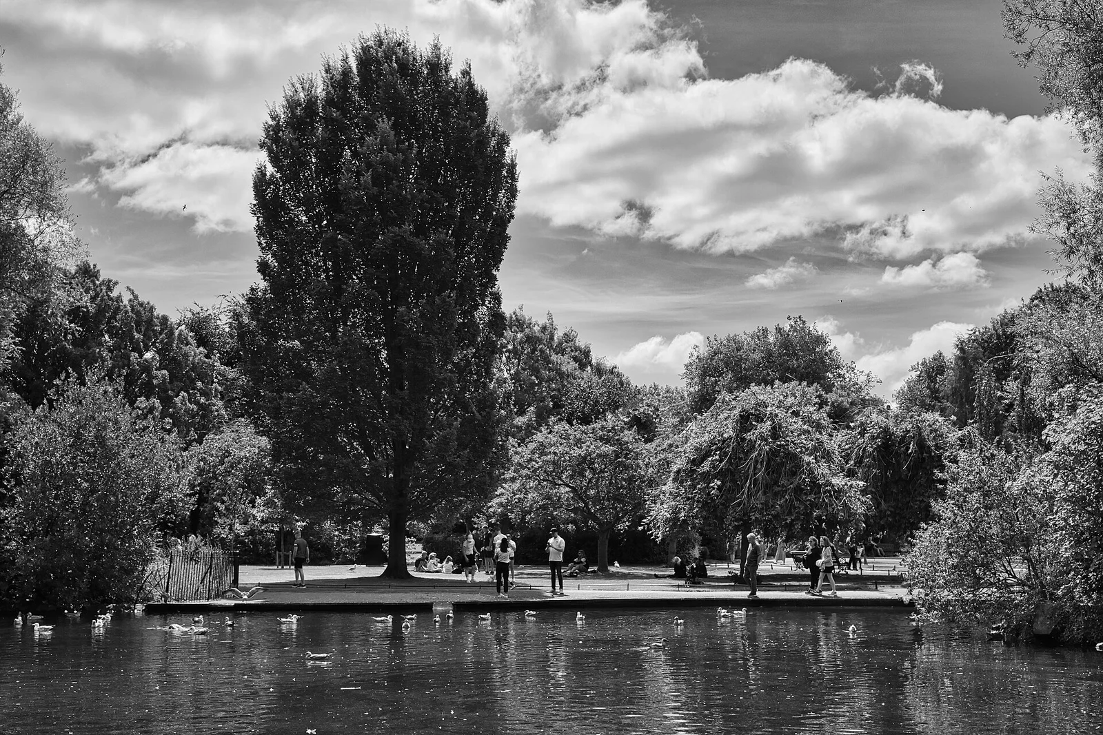 People beside the pond at St Stephen’s Green in Dublin